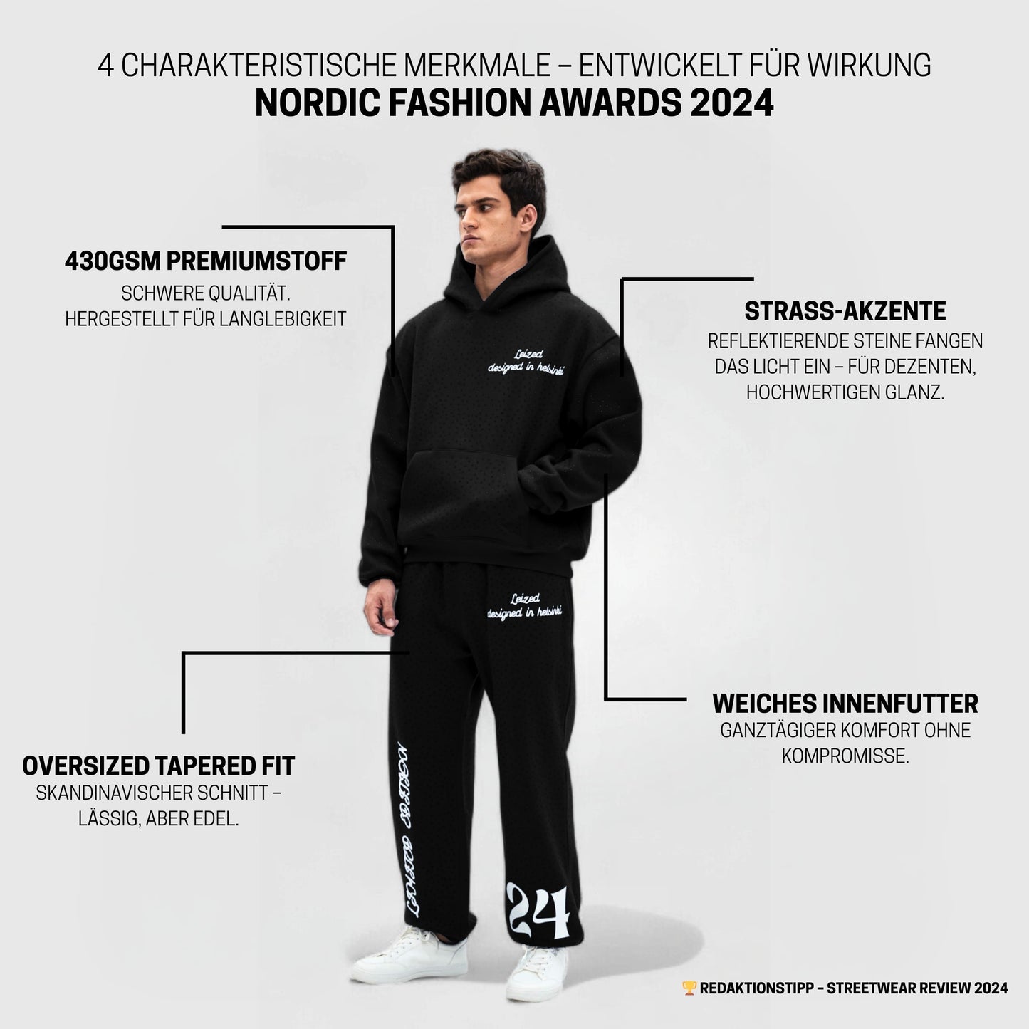 Zeitloser Rhinestone Hoodie - Schwarz