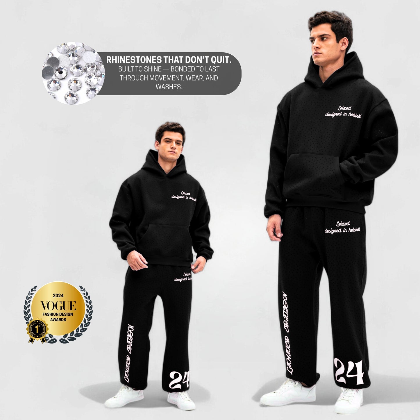 Zeitloser Rhinestone Hoodie - Schwarz