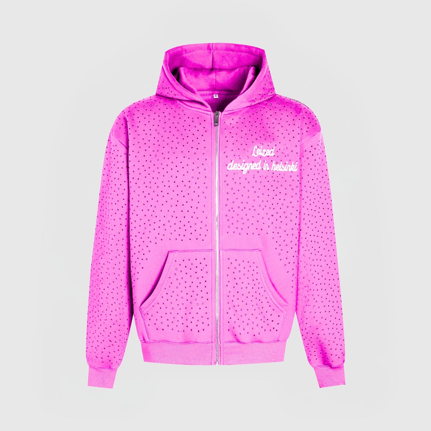 TIMELESS RHINESTONE ZIP-UP HOODIE - PINK