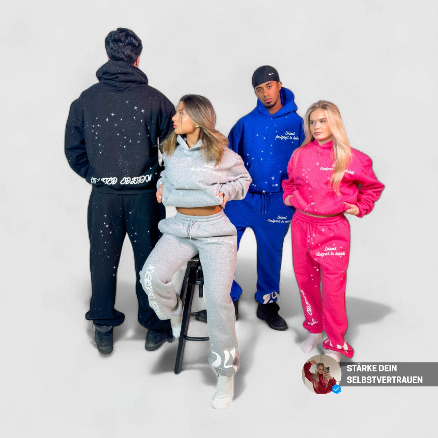 Zeitloser Rhinestone Hoodie - Schwarz