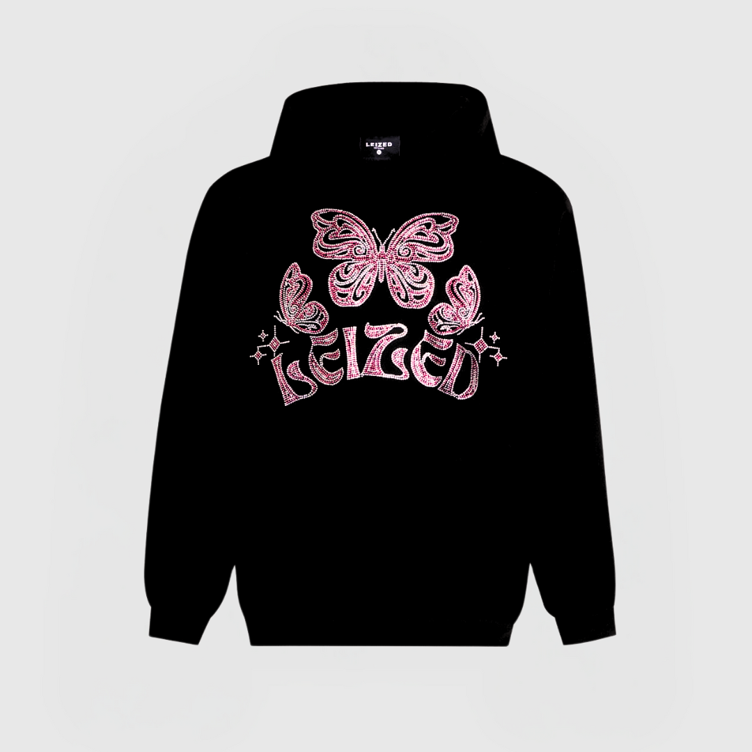 RHINESTONE BUTTERFLY HOODIE - PINK