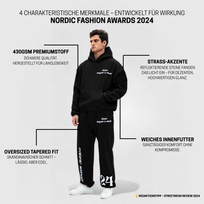 Zeitloser Rhinestone Hoodie - Schwarz