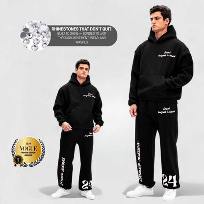 Zeitloser Rhinestone Hoodie - Schwarz