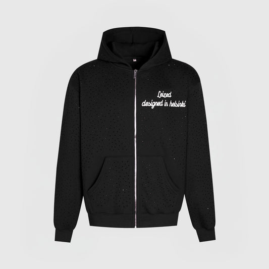 TIMELESS RHINESTONE ZIP-UP HUPPARI - MUSTA