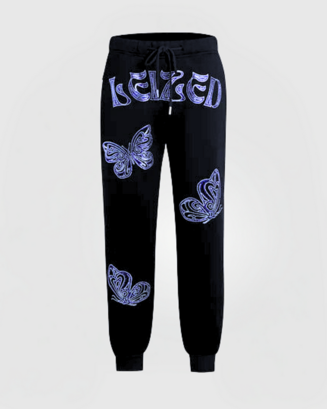 BUTTERFLY RHINESTONE PANTS - BLUE