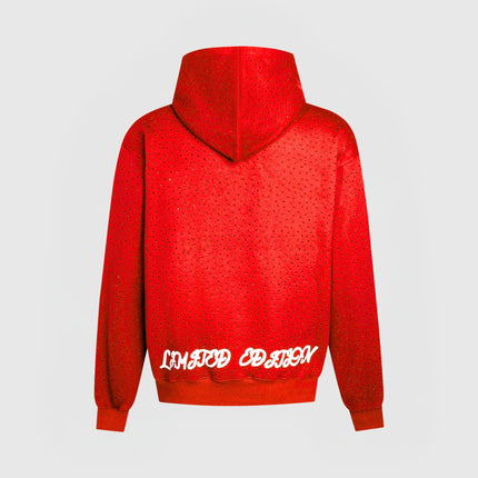 TIMELESS RHINESTONE ZIP-UP HOODIE - RED